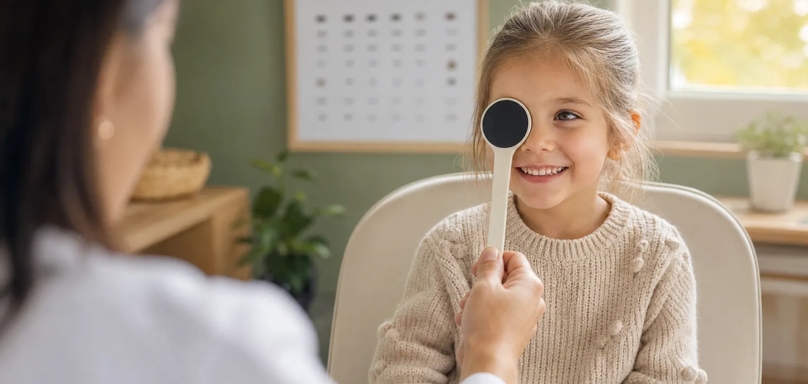 A young child having a children's vision assessment