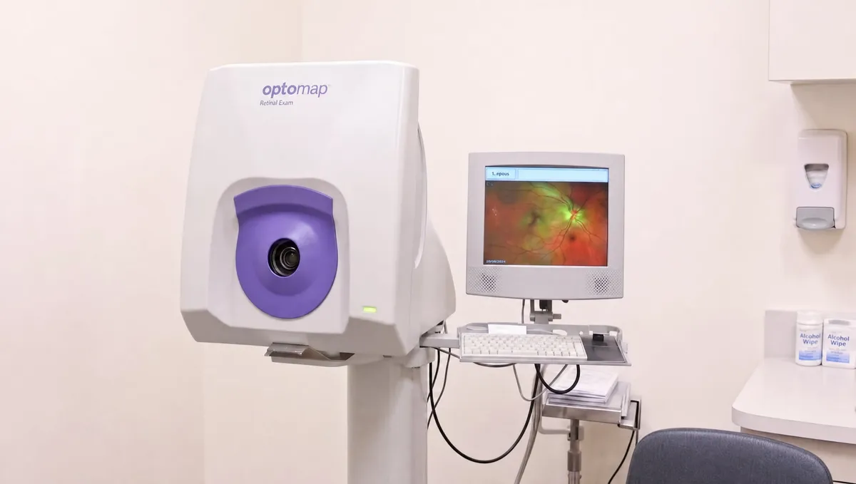 The optomap retinal scanner at Outlook Eye Centre, with a retinal image on its monitor